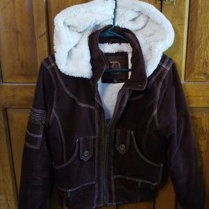 Brown corduroy faux fur jacket.